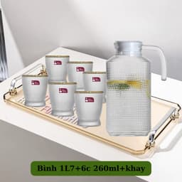 Bộ Cốc Bình Thủy Tinh Cao Cấp, Họa Tiết Nổi Sần Chịu Nhiệt Dung Tích 1700ml Màu Trắng 5