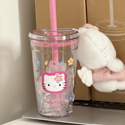 Cốc Uống Nước Cute Có Ống Hút Hello Kitty Bằng Nhựa Tritan Cao Cấp Cốc Đôi Quà Tặng Người Yêu 6