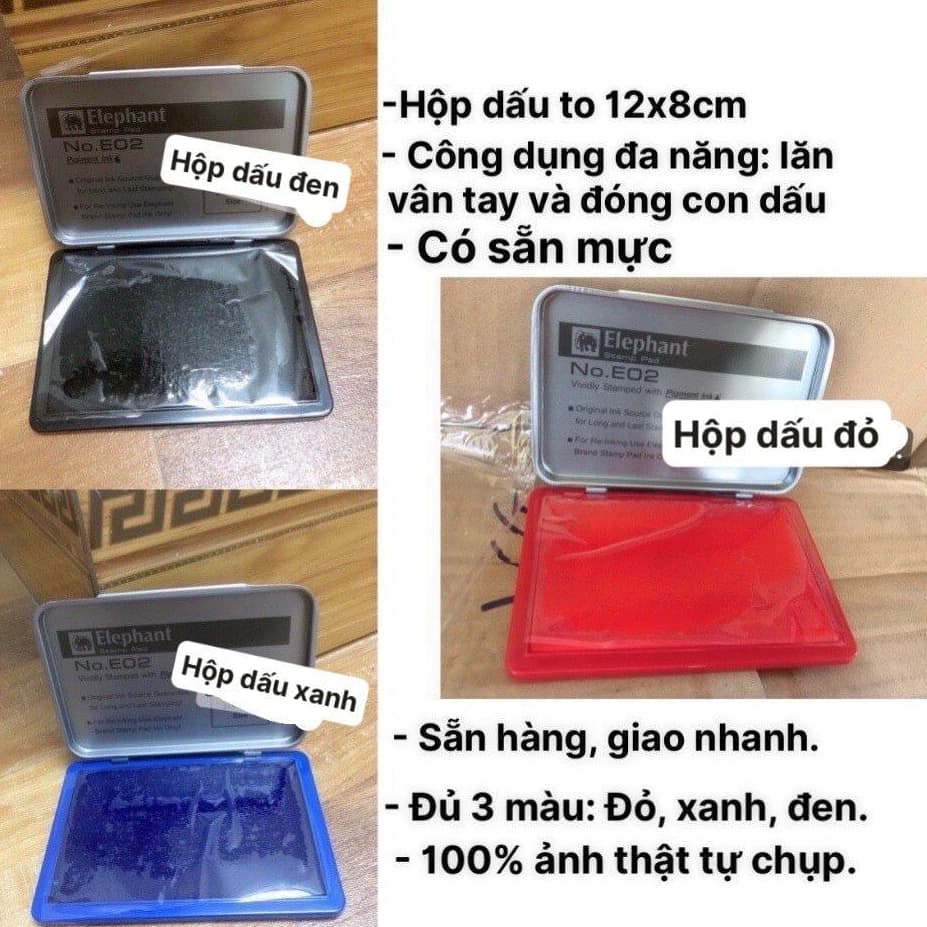 (sẵn mực) Hộp dấu lăn vân tay điểm chỉ và đóng dấu hình chữ nhật mực không lem xanh đỏ đen
