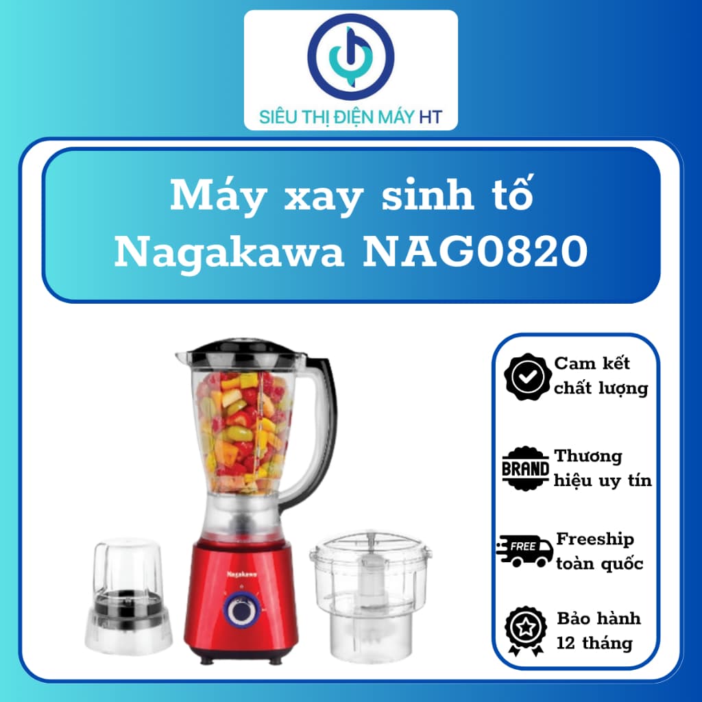 Máy xay sinh tố 1.5L Nagakawa NAG0820 - Công suất 500W, Dung tích 1.5L - Hàng chính hãng - Bảo hành 12 tháng toàn quốc