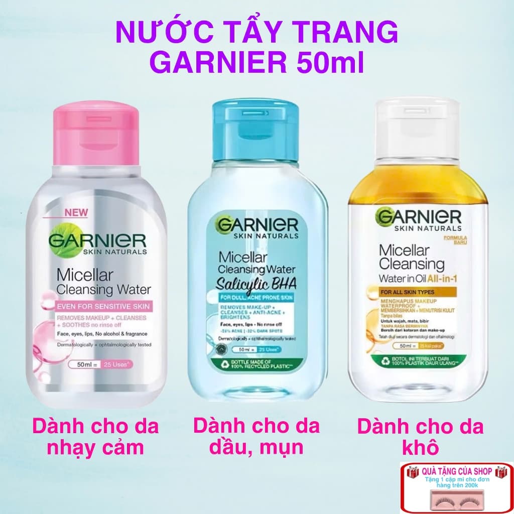 [hàng cty] Nước tẩy trang GARNIER 50ml (mini) làm sạch sâu, ngừa mụn, sáng da
