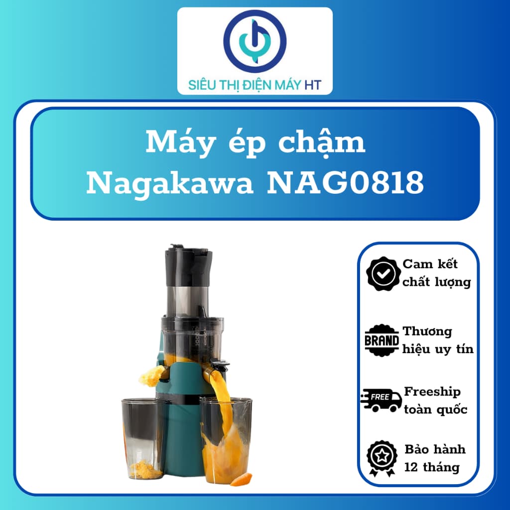 Máy ép chậm Nagakawa NAG0818 - Công suất 200W, Dung tích 580ml, Ép trái cây nguyên quả - Hàng chính hãng