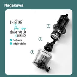 Máy ép chậm Nagakawa NAG0818 - Công suất 200W, Dung tích 580ml, Ép trái cây nguyên quả - Hàng chính hãng 6