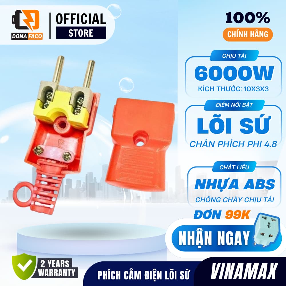 Phích Cắm Chịu Tải 6000W lõi sứ VINAMAX Chống Cháy, Chống Vỡ, Đảm Bảo An Toàn