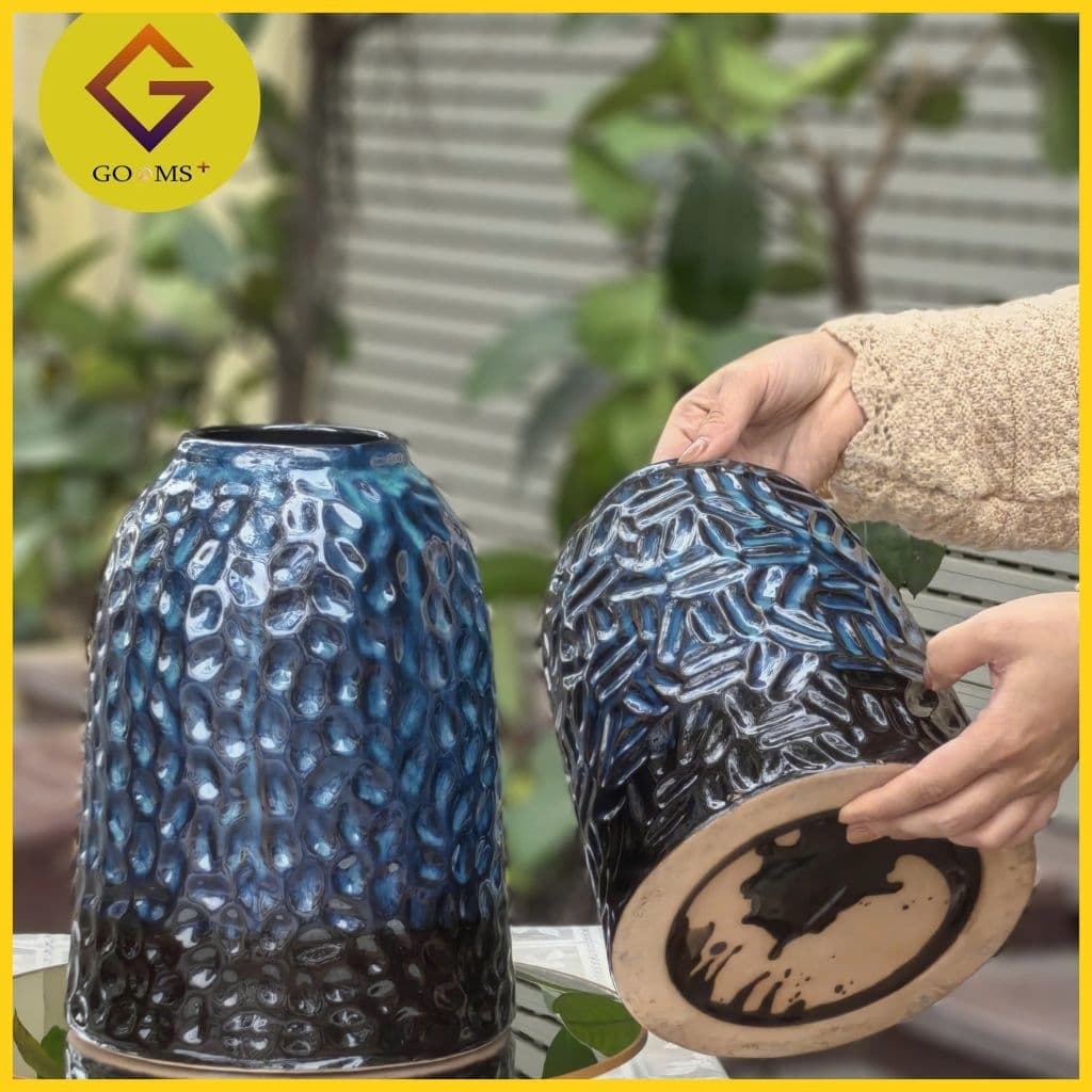Bình cắm hoa màu xanh, chuông cắm hoa ly,sen, súng  hoa tết cao 28cm