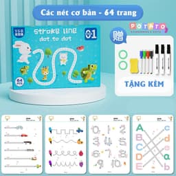 Bộ Tập Tô Viết Xoá thông minh 64 trang-Tặng kèm 6 bút màu-Rèn kĩ năng sớm cho bé từ 2-5 tuổi 1