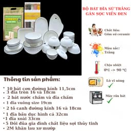 Bộ bát đĩa Xoăn Trắng Kèm Đĩa Bầu Dục Hình Cá Gốm Sứ Bát Tràng Cao Cấp Qùa Tặng 2M Khăn Lau Xơ Mướp + Bộ Đũa Ăn Gia Đình 2