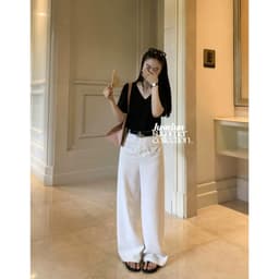 Áo thun cổ tim chất cotton basic thanh lịch form rộng Justdun A5 4