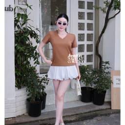 Áo thun cổ tim chất cotton basic thanh lịch form rộng Justdun A5 6