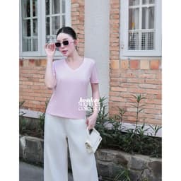 Áo thun cổ tim chất cotton basic thanh lịch form rộng Justdun A5 5
