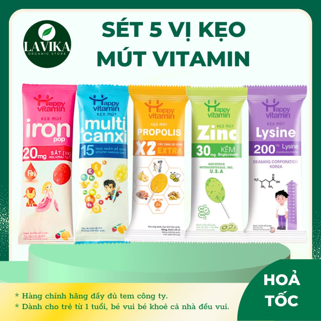 Sét 5 Vị Kẹo Mút Happy Vitamin Hương Vị Trái Cây– LAVIKA Organic