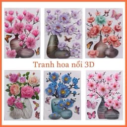 Tranh Hoa Nổi 3D, Tranh Dán Tường Bình Hoa 3D trang trí nhà đón Tết 2024 3
