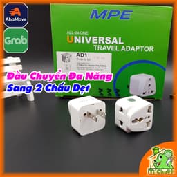 Đầu Nối Phích Cắm Đa Năng AD1 AD2 Chia 2 Ổ Cắm Chuyển 3 Chấu UK Qua 2 Chấu Chân Dẹt US 2 in 1 Chính Hãng MPE 1