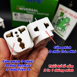Đầu Nối Phích Cắm Đa Năng AD1 AD2 Chia 2 Ổ Cắm Chuyển 3 Chấu UK Qua 2 Chấu Chân Dẹt US 2 in 1 Chính Hãng MPE 6