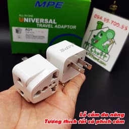 Đầu Nối Phích Cắm Đa Năng AD1 AD2 Chia 2 Ổ Cắm Chuyển 3 Chấu UK Qua 2 Chấu Chân Dẹt US 2 in 1 Chính Hãng MPE 5