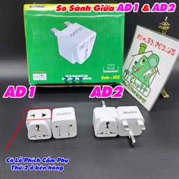 Đầu Nối Phích Cắm Đa Năng AD1 AD2 Chia 2 Ổ Cắm Chuyển 3 Chấu UK Qua 2 Chấu Chân Dẹt US 2 in 1 Chính Hãng MPE 2