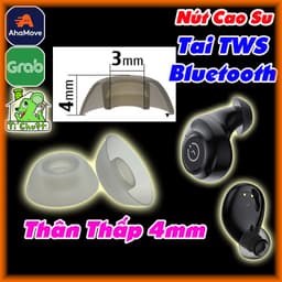 [Cao 4mm] 1 CẶP Nút Tai Bluetooth TWS Núm Cao Su Thân Ngắn Thấp Lùn Lõi Ống 3mm-4mm Baseus WM02 Đậy Nắp Hộp Không Cấn 1