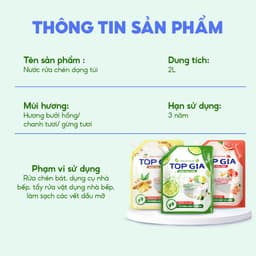 Nước rửa chén TOPGIA thiên nhiên 2L, an toàn và hiệu quả cho gia đình bạn, bảo vệ sức khỏe. 4