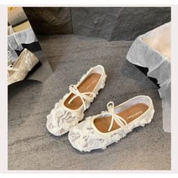 [LÙI 1 SIZE] Giày Bệt Ren Hoa Hồng thêu nổi 5D Tiểu thư - Giày búp bê đế dẻo gắn nơ xinh xắn Mã V037 2