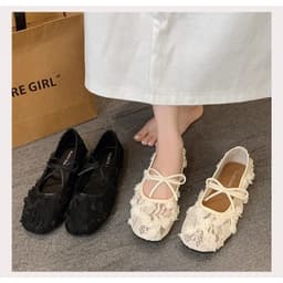 [LÙI 1 SIZE] Giày Bệt Ren Hoa Hồng thêu nổi 5D Tiểu thư - Giày búp bê đế dẻo gắn nơ xinh xắn Mã V037 4