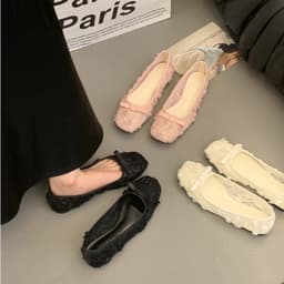 [LÙI 1 SIZE] Giày Bệt Ren Hoa Hồng thêu nổi 5D Tiểu thư - Giày búp bê đế dẻo gắn nơ xinh xắn Mã V037 6