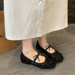 [LÙI 1 SIZE] Giày Bệt Ren Hoa Hồng thêu nổi 5D Tiểu thư - Giày búp bê đế dẻo gắn nơ xinh xắn Mã V037 5