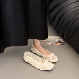 [LÙI 1 SIZE] Giày Bệt Ren Hoa Hồng thêu nổi 5D Tiểu thư - Giày búp bê đế dẻo gắn nơ xinh xắn Mã V037 9