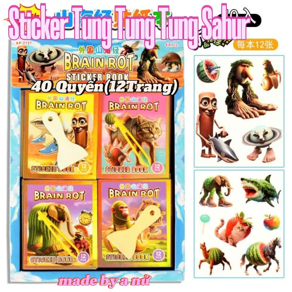 Hộp 480 Miếng Dán Sticker Tung Tung Tung Sahur Hottrend Đồ Chơi Cắt Dán Nhân Vật AI Tung Tung Sahur