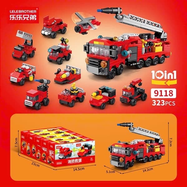 Đồ chơi lắp ghép Mini Xe Cứu Hỏa Mô Hình Lắp Ráp 10in1 Cho Trẻ em 9118