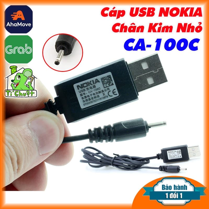 Cáp Nokia USB chân kim CA-100C cho máy Nokia 1202/1280/105/106/107... dùng với Pin sạc dự phòng