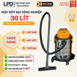 Máy hút bụi Công nghiệp - Gia đình 30L COOFIX CF-VC001B Công suất thực 1200W tích hợp 3 chức năng hút Khô - Ướt - Thổi. 1