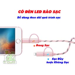 Cáp HOCO UPL20 Sạc Nhanh 2in1 Đa Năng 2 Đầu Li Ning & Micro USB Chống Gãy Dây Dù Có LED Báo Sạc cho iPhone / Android 4