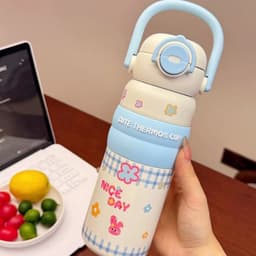 Bình giữ nhiệt CUTE THERMOS CUP hoạ tiết gấu và mèo bắt mắt , Cốc nước có quai xách và voi nhiều màu 7