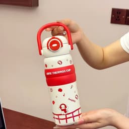 Bình giữ nhiệt CUTE THERMOS CUP hoạ tiết gấu và mèo bắt mắt , Cốc nước có quai xách và voi nhiều màu 6