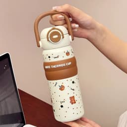 Bình giữ nhiệt CUTE THERMOS CUP hoạ tiết gấu và mèo bắt mắt , Cốc nước có quai xách và voi nhiều màu 8