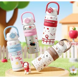 Bình giữ nhiệt CUTE THERMOS CUP hoạ tiết gấu và mèo bắt mắt , Cốc nước có quai xách và voi nhiều màu 1