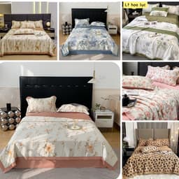 Bộ Chăn Ga Gối Lụa Thái 4 Món(1 ga + 2 vỏ gối đầu + 1 chăn chần bông)mát lạnh nhà miubediing 1
