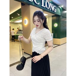 Áo Ren Nữ Cổ Tim Tay ngắn - Thiết Kế Ôm Tôn Dáng, Họa Tiết Thêu Nổi Thanh Lịch  M293 8