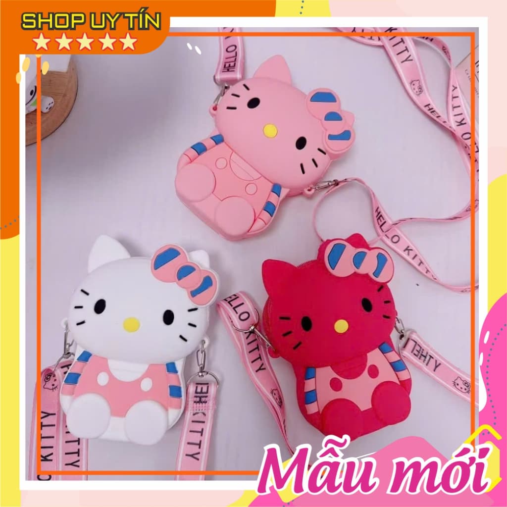[Mới] Túi đeo chéo silicon hình mèo hello kitty thời trang làm quà tặng giáng sinh cho bé gái