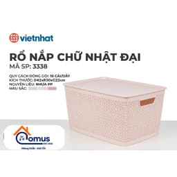 Giỏ Nhựa Chữ Nhật Có Nắp Đậy Việt Nhật Hokori 3336/37/38, Giỏ Đựng Quần Áo Bánh Kẹo Đồ Nhà Bếp 4