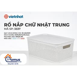 Giỏ Nhựa Chữ Nhật Có Nắp Đậy Việt Nhật Hokori 3336/37/38, Giỏ Đựng Quần Áo Bánh Kẹo Đồ Nhà Bếp 3