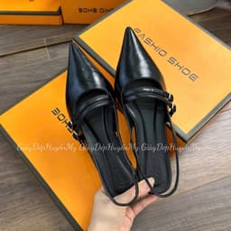 [ Giày Dép Huyền My ] Sục Nữ Mũi Nhọn Phối Khoá Chéo 2P Da Mềm Hàng Full Hộp (PH13) 2