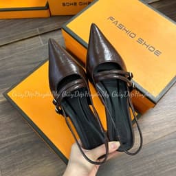 [ Giày Dép Huyền My ] Sục Nữ Mũi Nhọn Phối Khoá Chéo 2P Da Mềm Hàng Full Hộp (PH13) 9