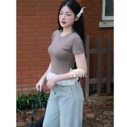 Áo Thun Ôm Body Nữ JUSTDUN E62 - Phối Vạt Bèo, Vải Cotton Mịn Êm Ái, Co Giãn Thoải Mái, Tôn Dáng 6