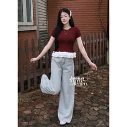 Áo Thun Ôm Body Nữ JUSTDUN E62 - Phối Vạt Bèo, Vải Cotton Mịn Êm Ái, Co Giãn Thoải Mái, Tôn Dáng 5
