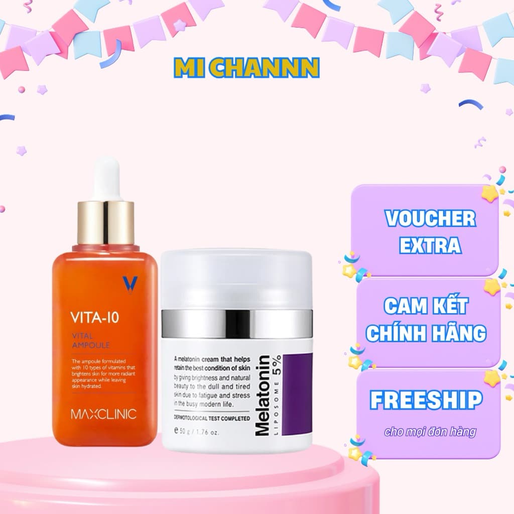 Combo Hỗ Trợ Dưỡng Sáng Da Maxclinic Vita-10 và Melatonin 5%
