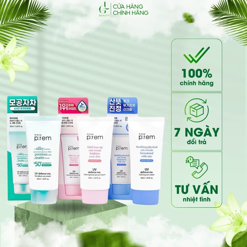 Kem Chống Nắng Vật Lý, Hoá Học Nâng Tone, Kiềm Dầu Make P:rem SPF50+ PA++++