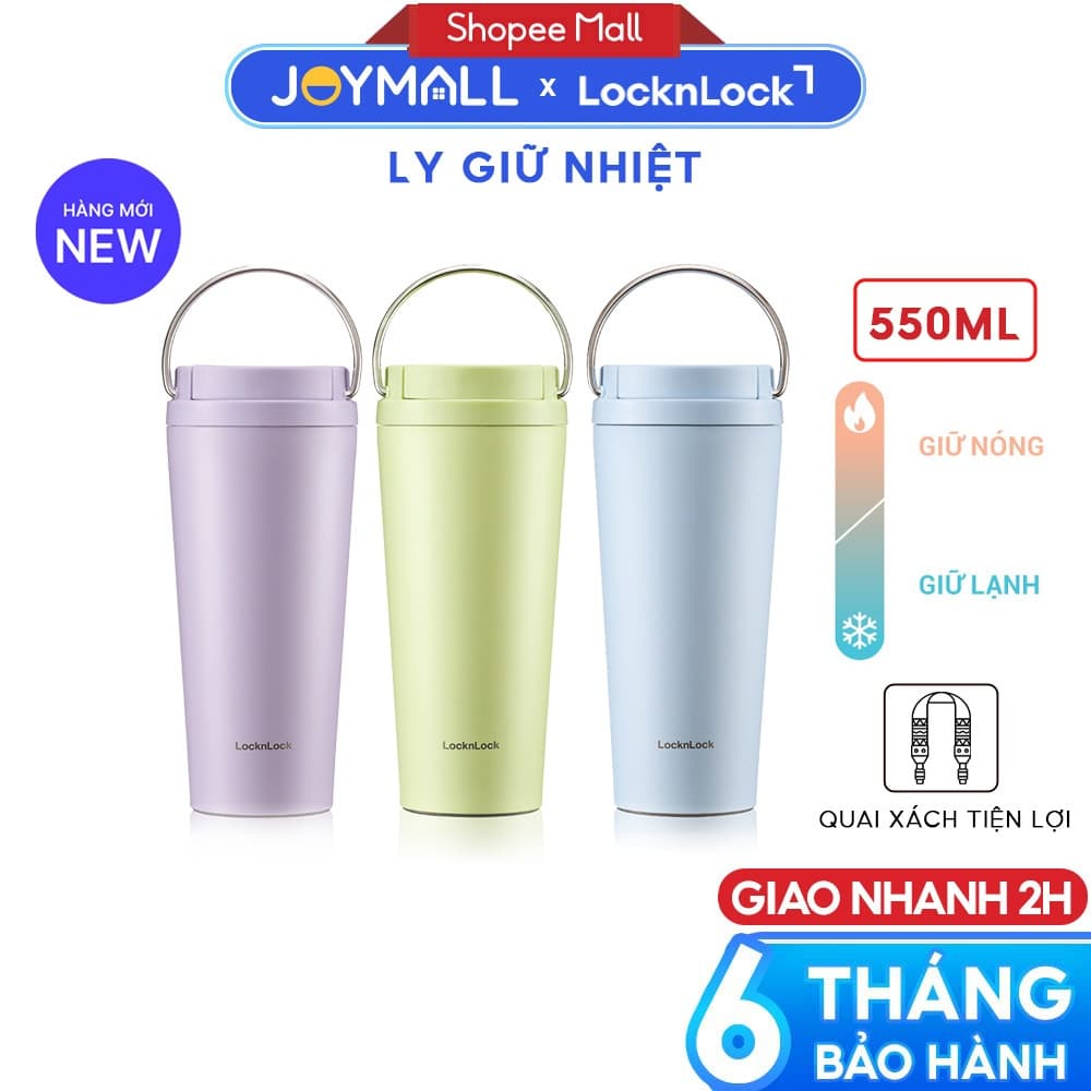 Ly Giữ Nhiệt LocknLock Bucket One Touch LHC3345 550ml, Hàng Chính Hãng, Quai Xách Tiện Lợi - JoyMall