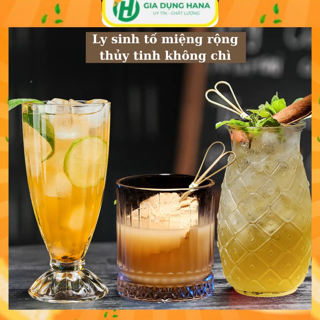 Bộ 6 Ly Thuỷ Tinh Uống Sinh Tố - CREAM Cao Cấp ,bao bù bể vỡ