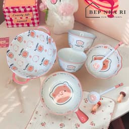Bộ Bát Đĩa Gốm Sứ họa tiết Heo Hồng xinh xắn gồm 7 món- Set Quà Tặng ý nghĩa cho bé yêu 2